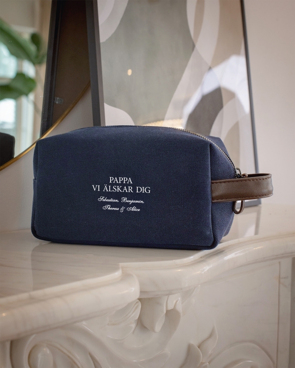 Necessär med personlig hälsning till pappa